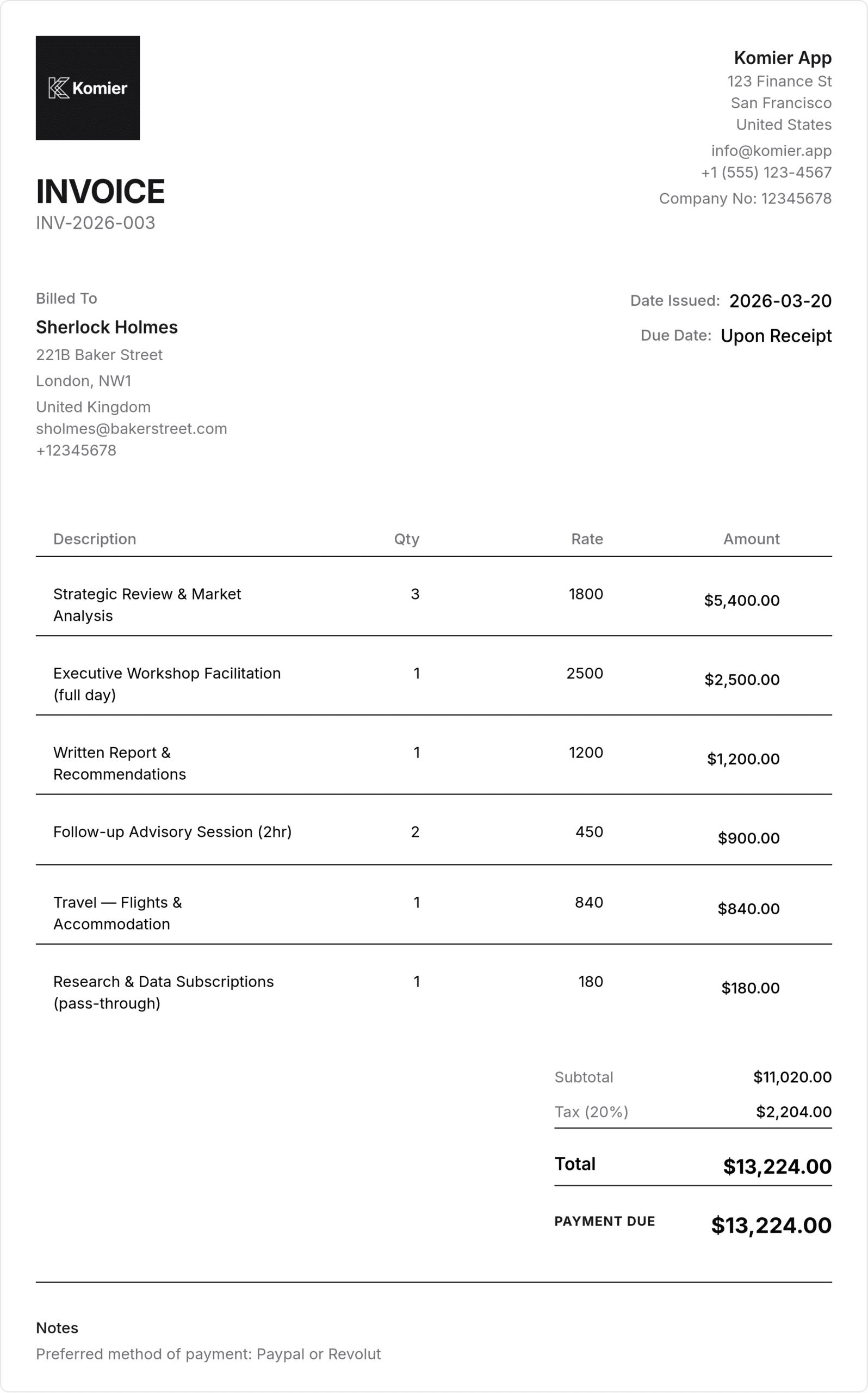 consultant invoice template