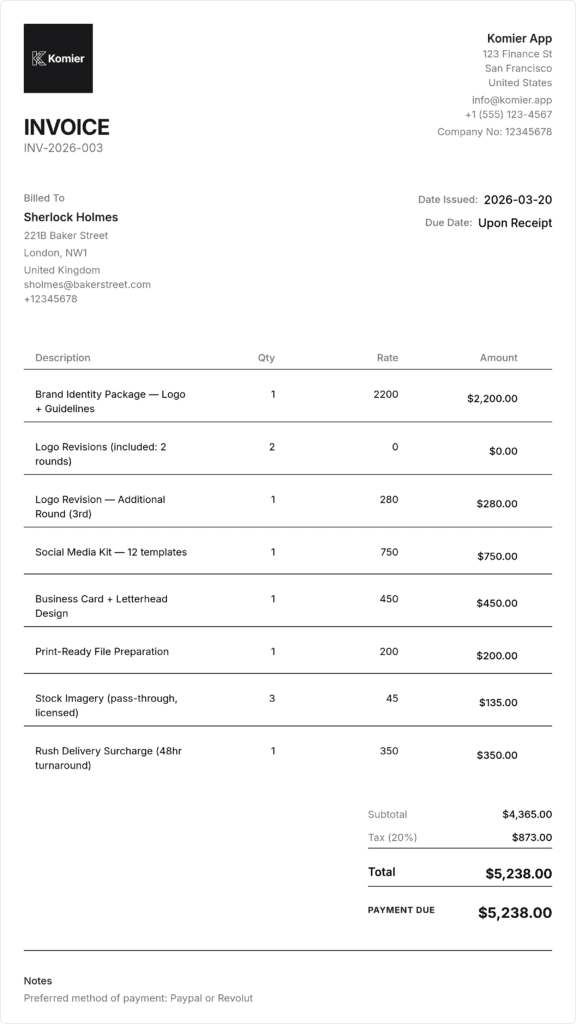graphic design invoice template