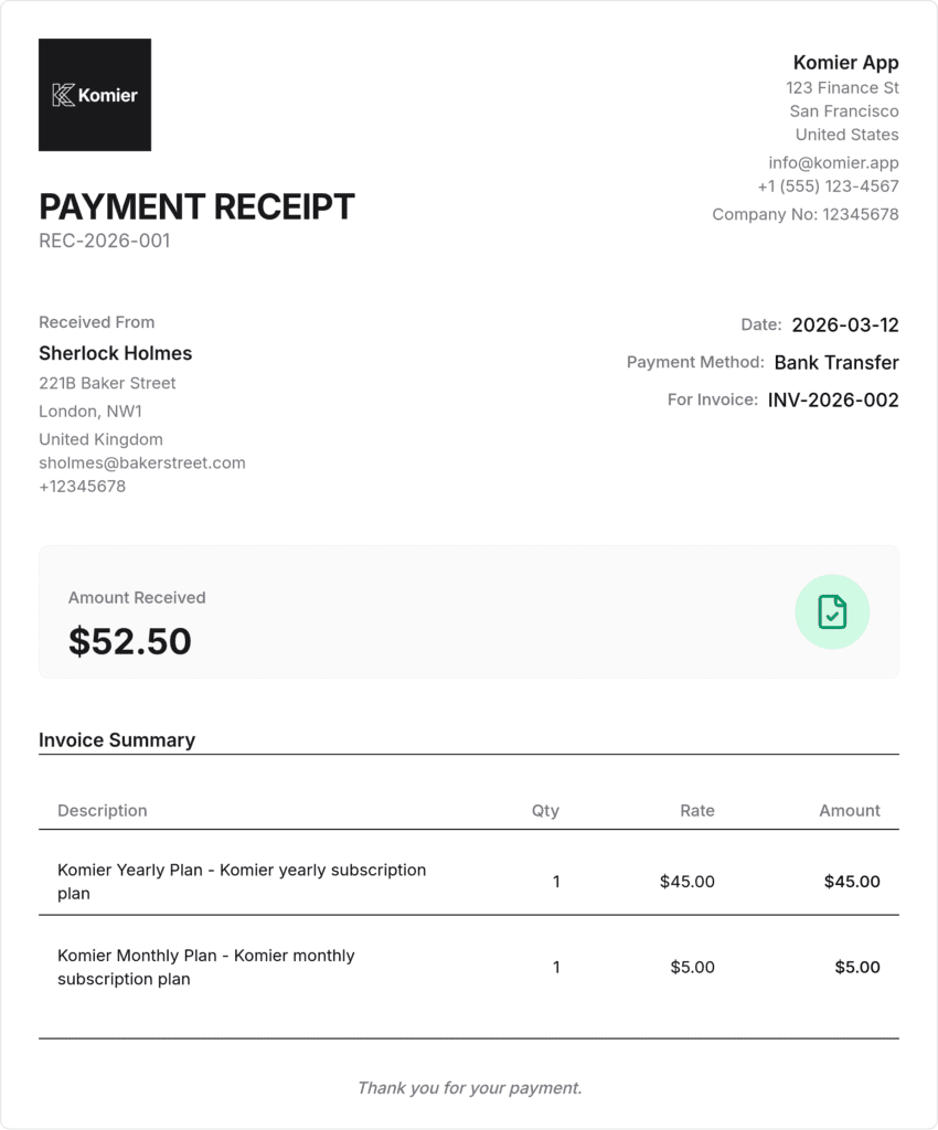 komier online receipt generator template