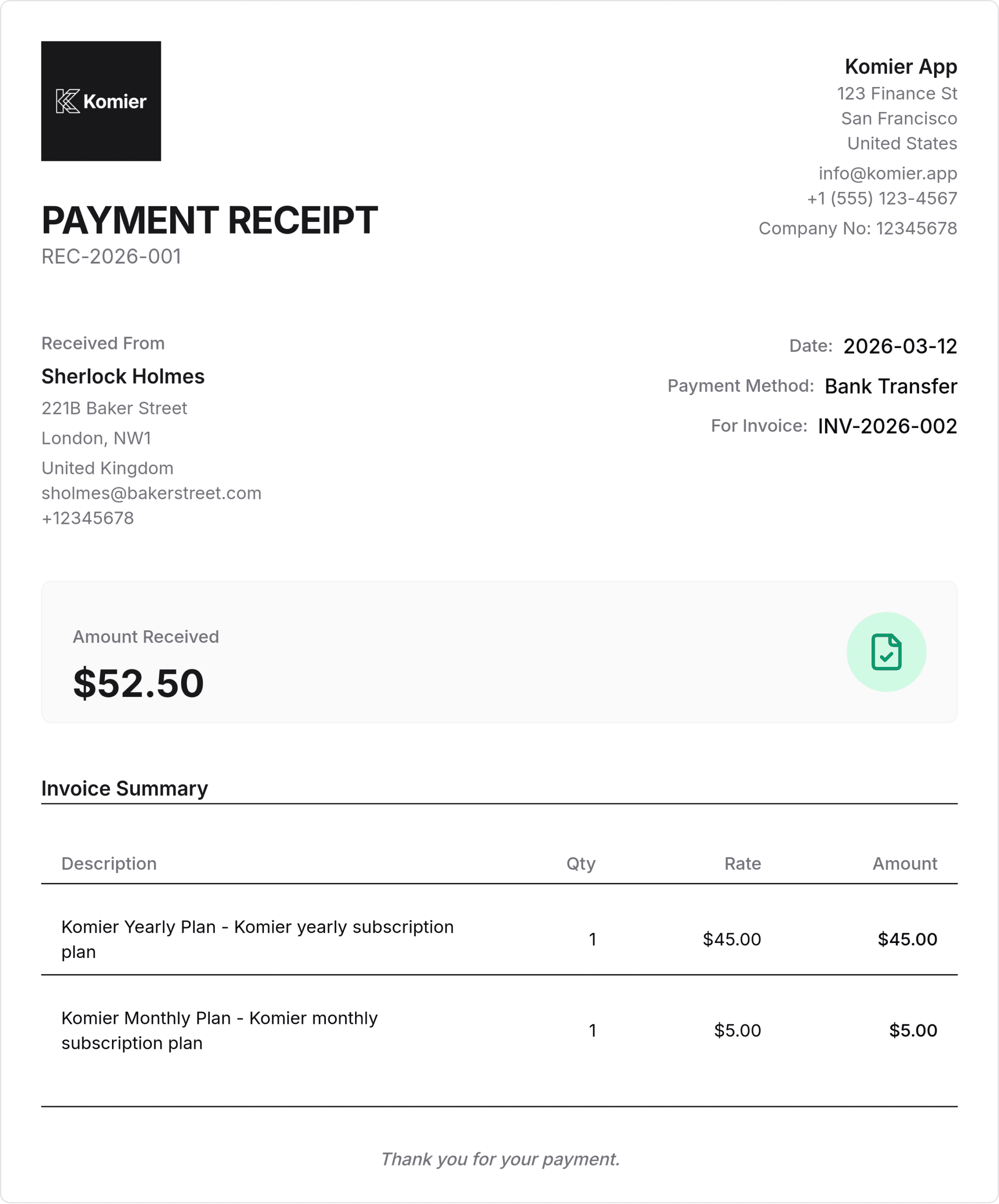 komier online receipt generator template