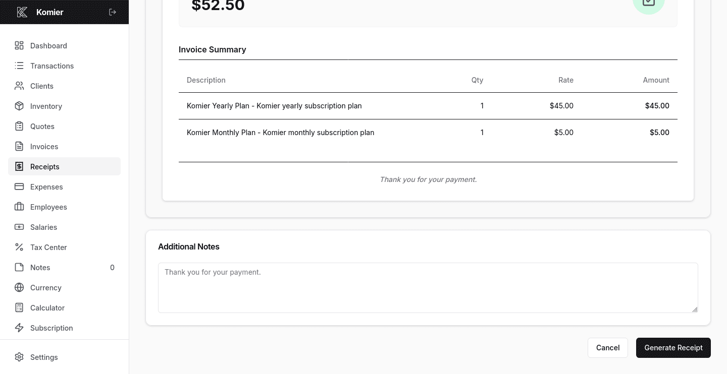 komier online receipt generator template