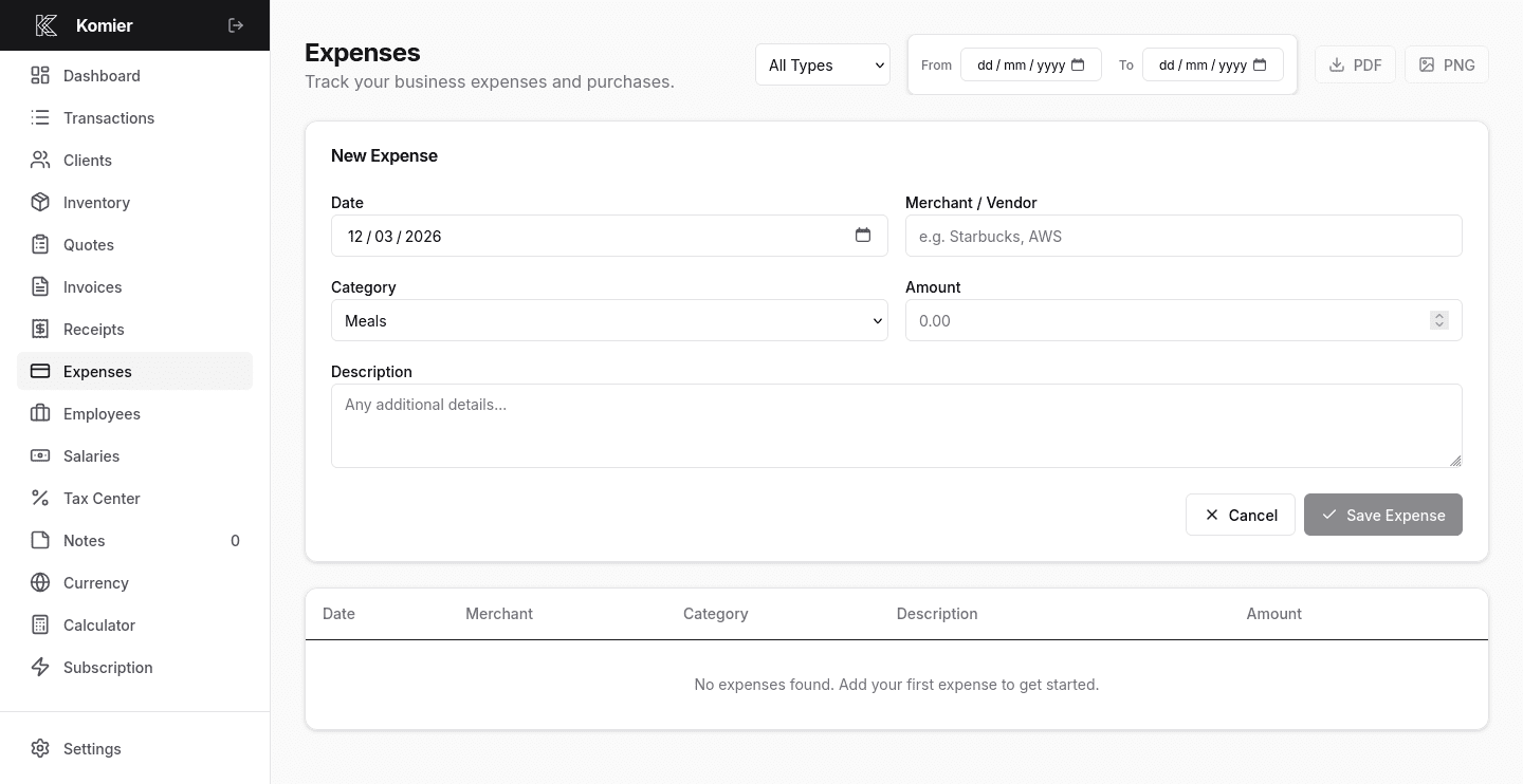 komier online expenses management