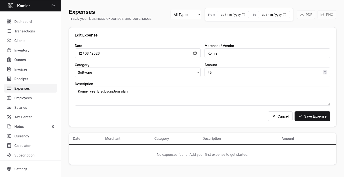 komier online expenses management