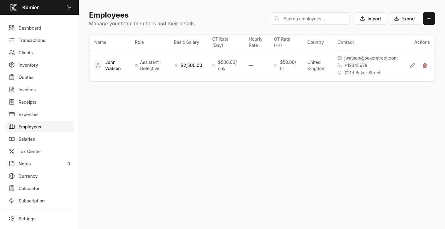 komier online employees management