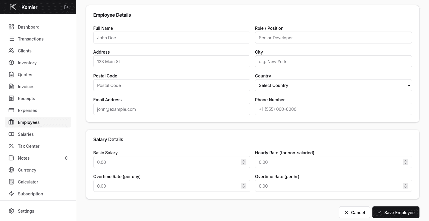 komier online employees management