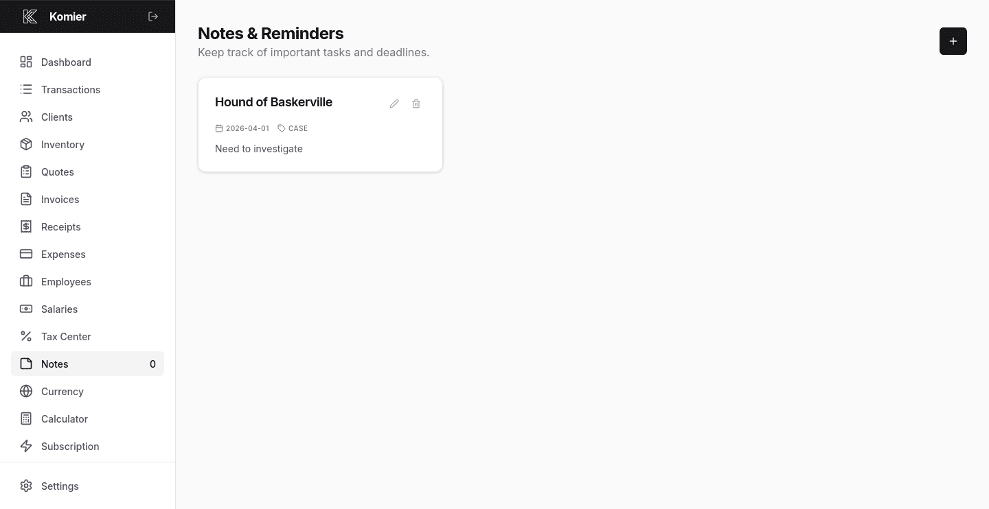 komier note features