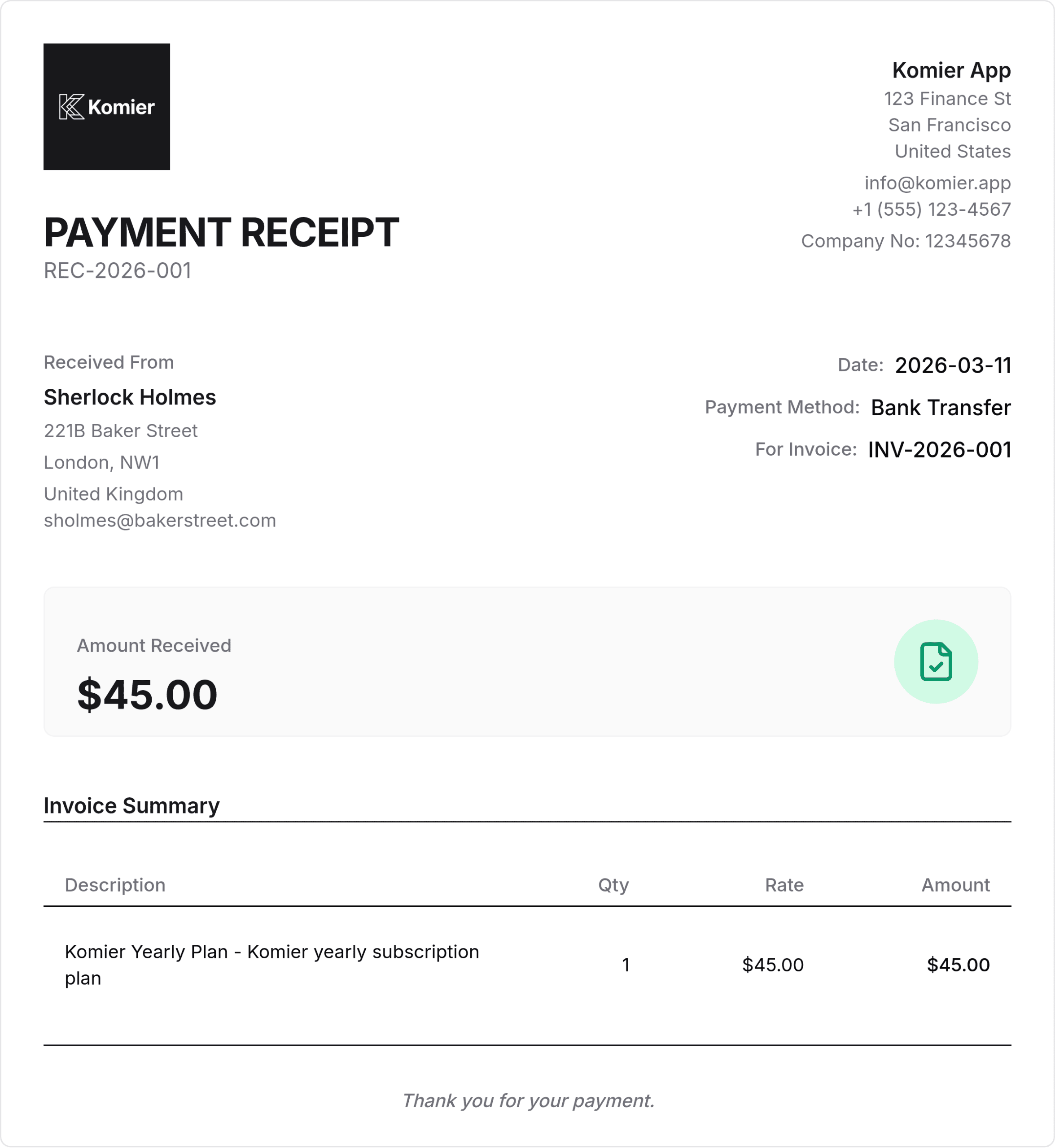 komier online receipt template generator