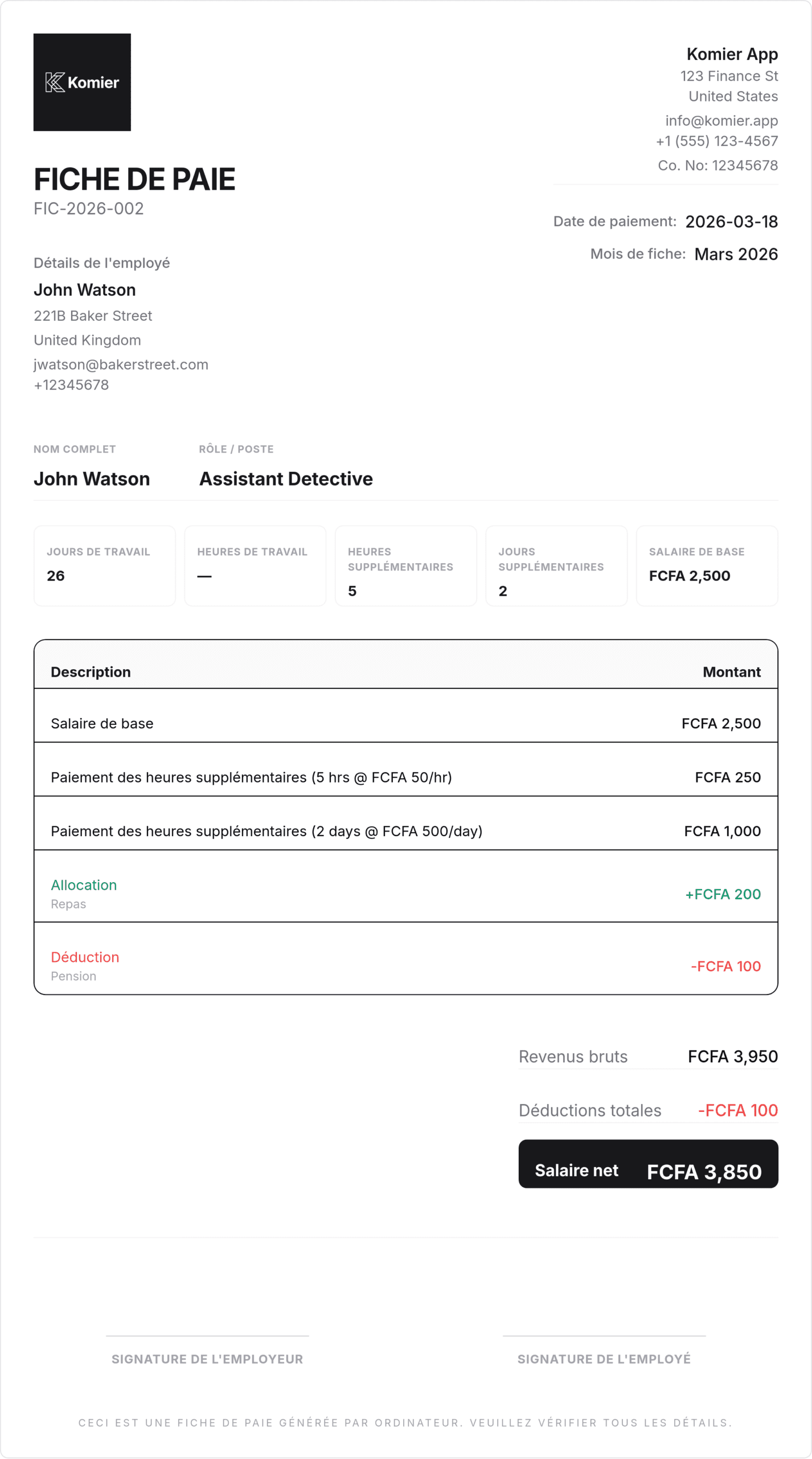 fiche de paie generateur